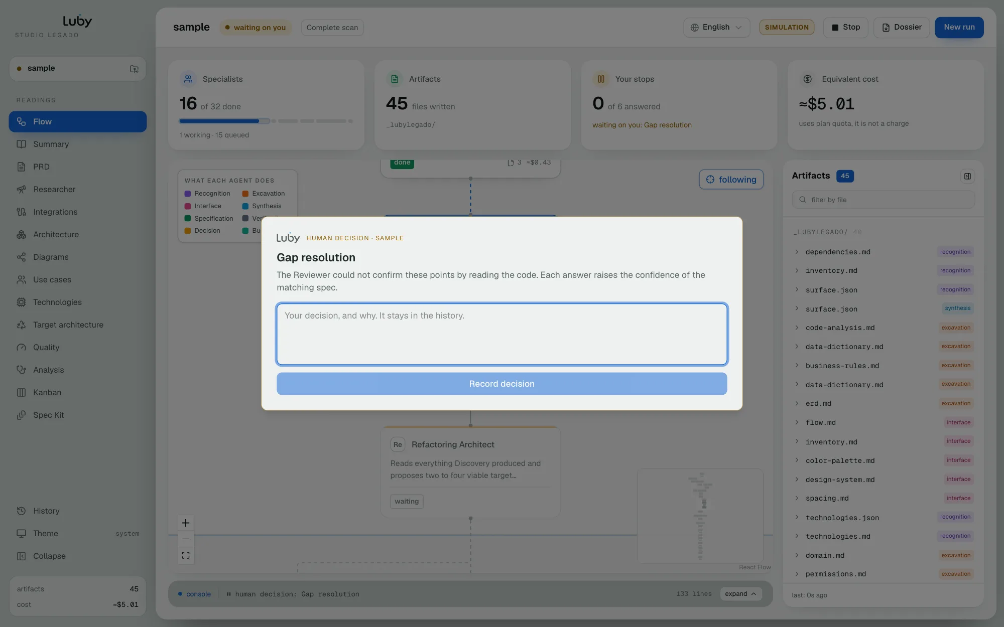 Gap resolution human decision dialog over the graph